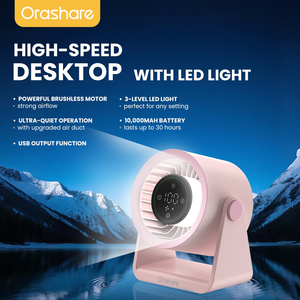 Orashare DF03Lพัดลมตั้งโต๊ะหมุนเวียนอากาศความเร็วสูงพร้อมไฟกลางคืน พัดลมตั้งโต๊ะแบบชาร์จไฟได้10,000m