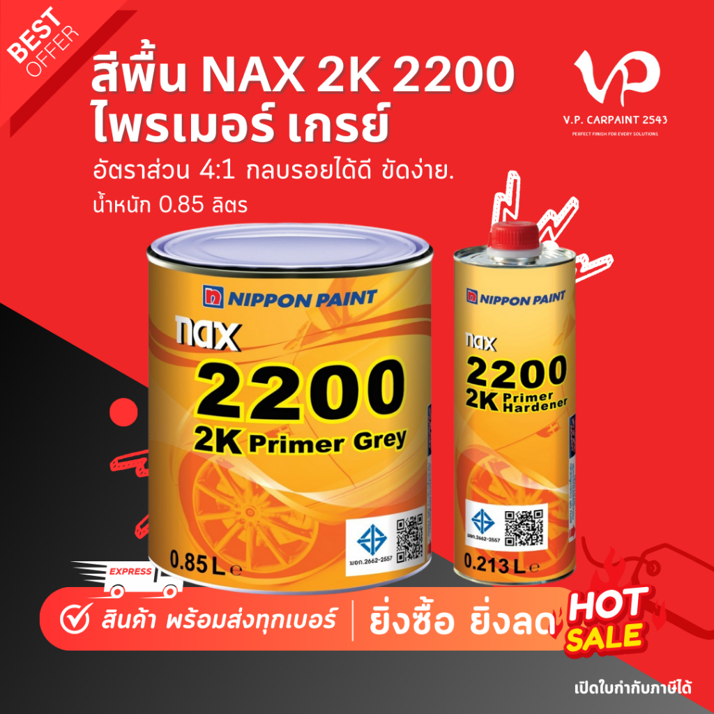NIPPON 2200 พื้นสีเทา 4:1 (ชุดเล็ก) สีพื้นกลบรอย พื้นรถยนต์ รองพื้นเทา รองพื้นขาว 2K กลบตัวดี ไม่ยุบ ยึดเกาะดีเยี่ยม