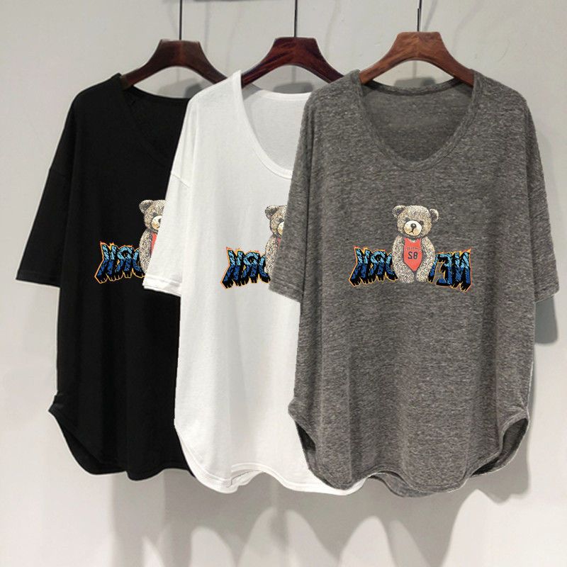 เสื้อยืดผู้หญิงแขนสั้นแบบหลวม แฟชั่นน่ารัก oversize เสื้อผ้าสาวอวบไซส์ใหญ่ 40-90กิโลกรัมสวยๆ เสื้อโอเวอร์ไซส์สไตล์เกาหลี