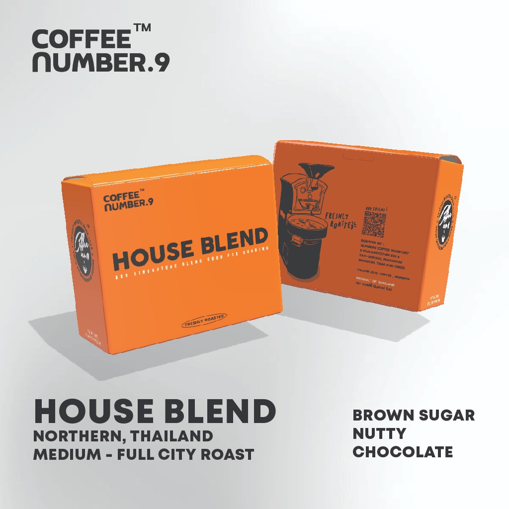 Coffee Number.9 เมล็ดกาแฟคั่ว HOUSE BLEND คั่วกลางผสมคั่วค่อนเข้ม