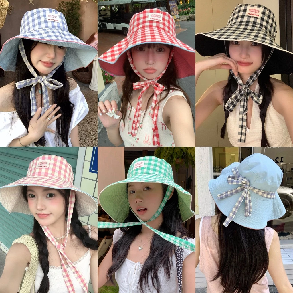 หมวก หมวกบัคเก็ต กันแดด⛱️ ใส่ได้สองด้าน ลายสก็อต งานดี✨ หนักเบา