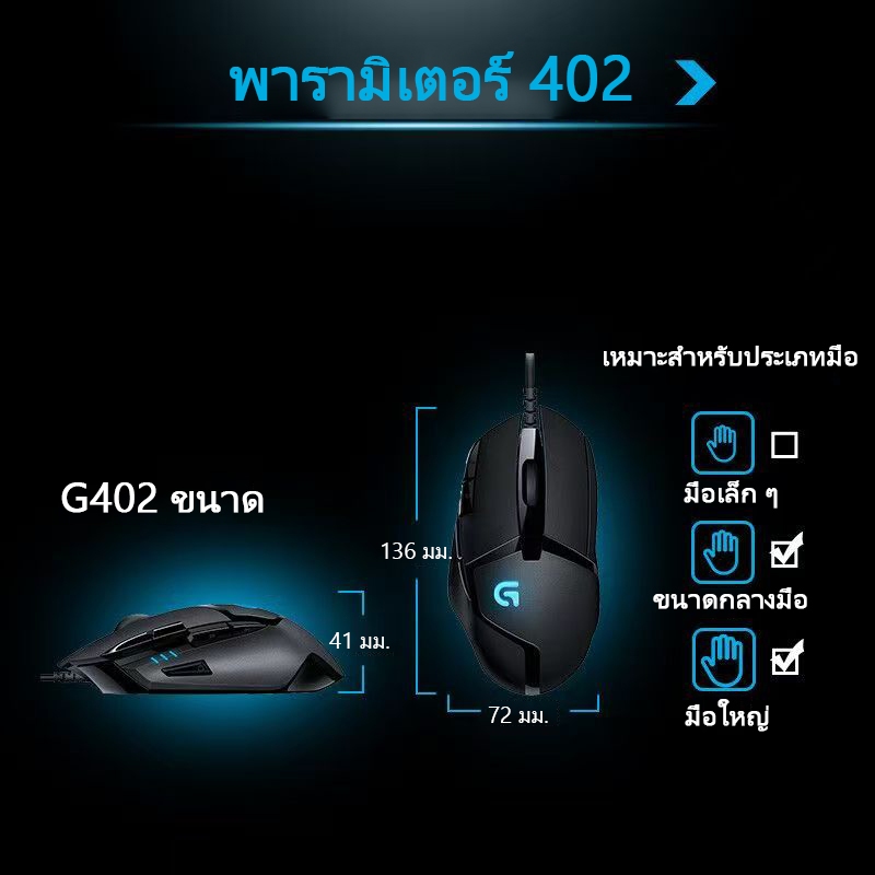 Logitech G402 Hyperion Fury FPS Gaming Mouse ( เมาส์เกมมิ่ง ) เมาส์สำหรับเล่นเกมอีสปอร์ต