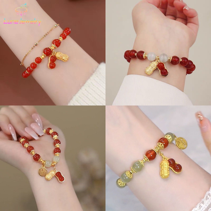 COD💖สร้อยข้อมือ ประดับถั่วลิสง ไล่โทนสี สไตล์ใหม่  เกาหลี หรูหรา เครื่องประดับแฟชั่น สําหรับแฟนสาว-Lune