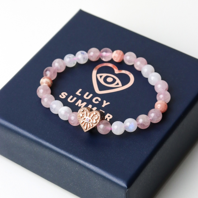 LUCYSUMMER กำไลหินแท้ หินเสริมความรักดีที่สุด Moonstone, Rhodochrosite และ Rose Quartz