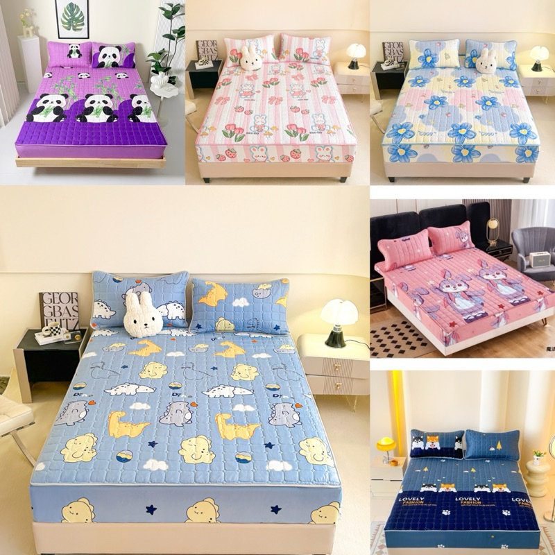ผ้าปูที่นอนเสริมใยนุ่ม เนื้อผ้า3ชั้น ลายดอกไม้ สีพื้น 3.5ฟุต 5ฟุต 6ฟุต ลายสวยๆ