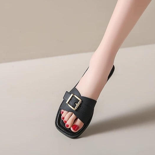 home..fashion รองเท้าแตะแฟชั่น แบบสวม ส้นแบน สายเข็มขัด พื้นเรียบ ใส่สบาย พร้อมส่ง S-199