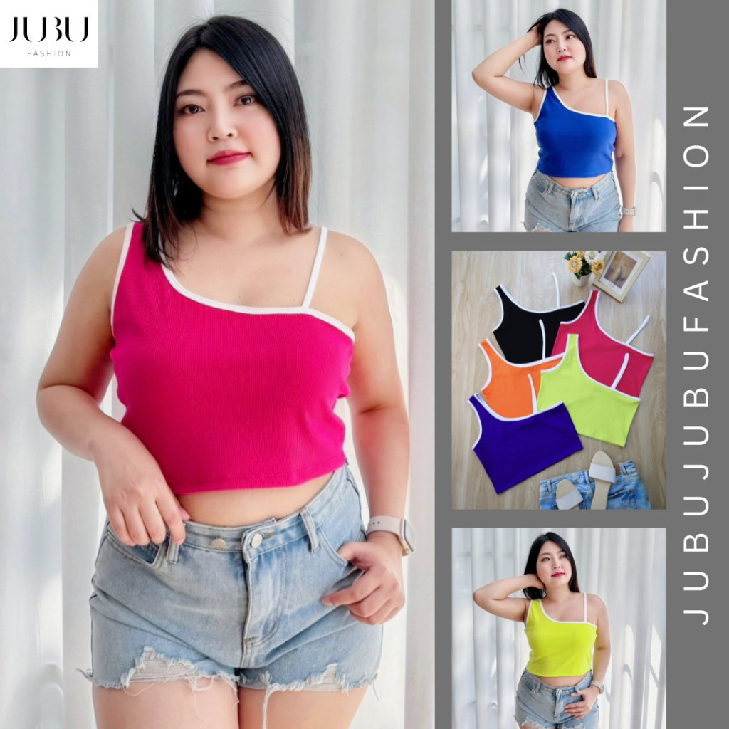 Kira Crop Top(ไม่มีฟองน้ำ)เสื้อกล้ามครอปสาวอวบ ผ้าร่องเนื้อนิ่มใส่สบาย อก 38-50นิ้ว พร้อมส่ง#581