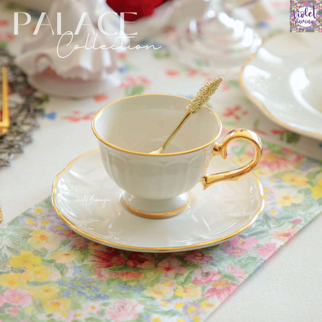Violet Flamingo แก้วกาแฟ/แก้วชาพร้อมจานรอง รุ่น Palace แก้วเนื้อ Premium Fine Porcelain เกรดคุณภาพ ความจุ 160 ซีซี