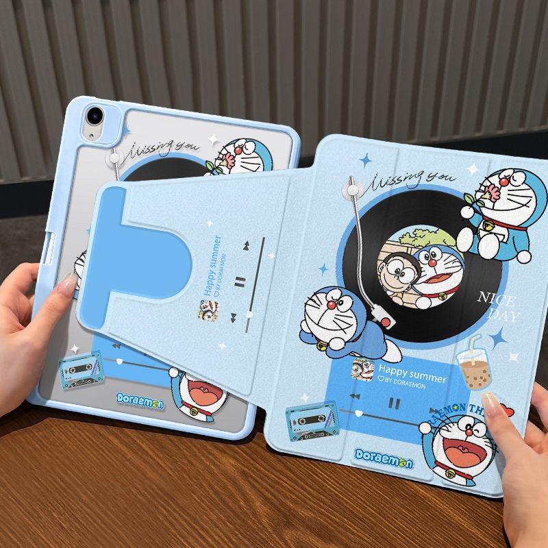 เคสป้องกัน iPad Air6 11 โดเรมอน หมุนได้ 360° Gen8 gen9 for iPad mini7 Air7 พร้อมถาดใส่ปากกา gen11