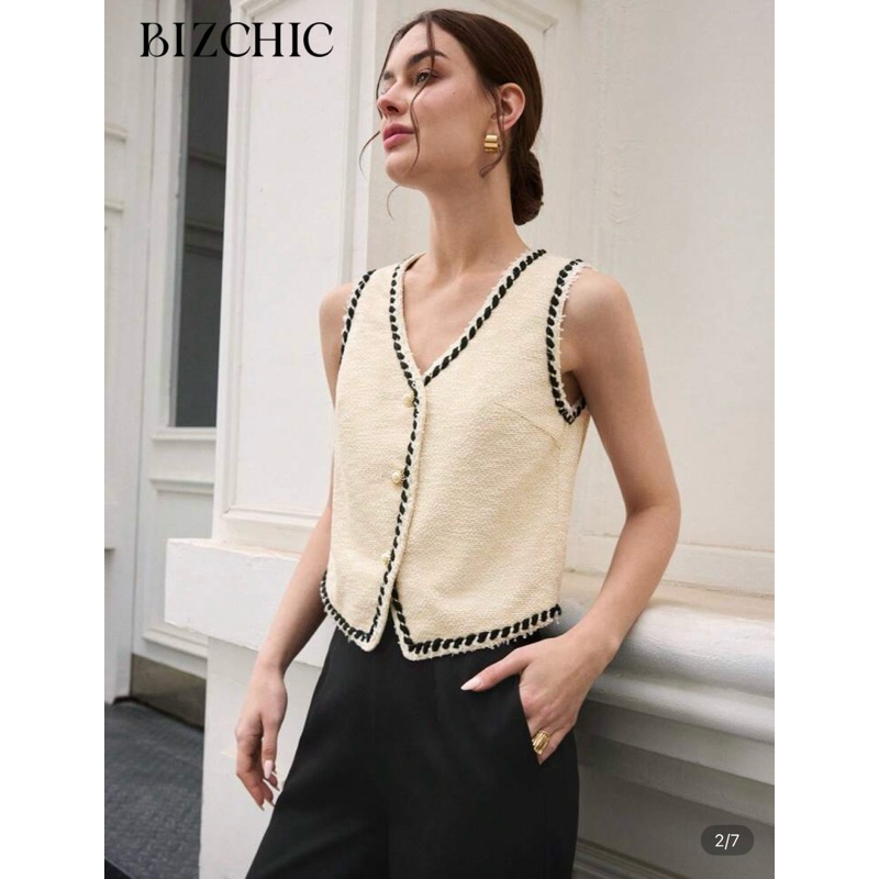 BizChic Women Open Shoulder Top & Vest Set, Color Block Elegant Resort Romantic Commuter Valentine's