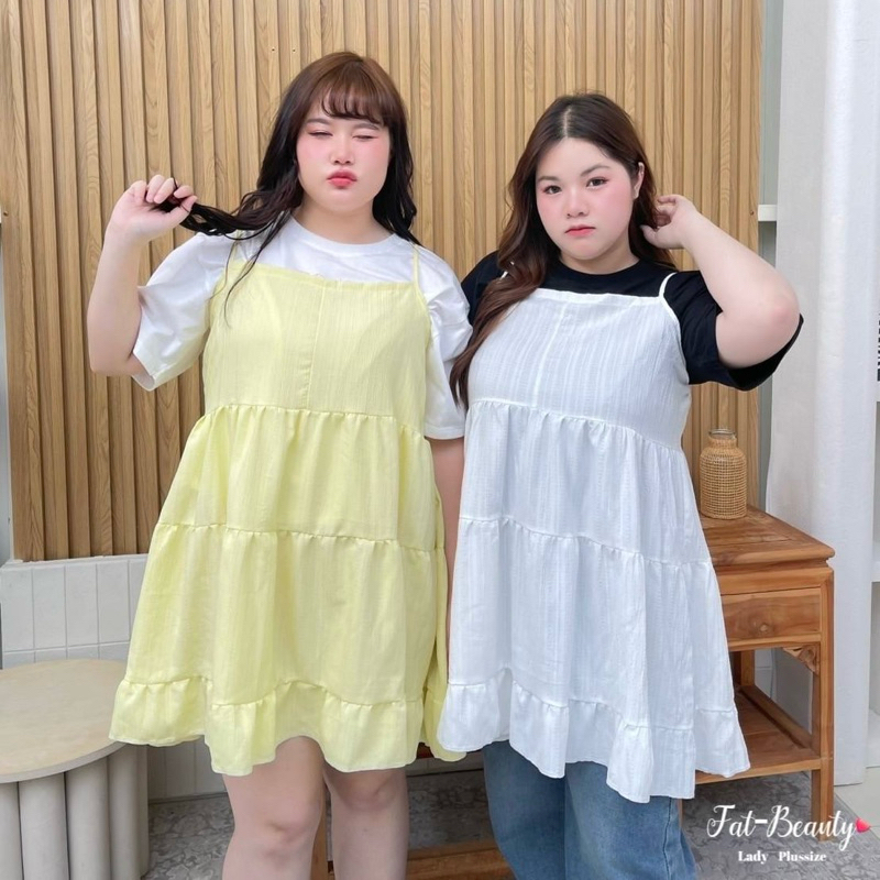 มินิเดรสสายเดี่ยว เดรสสาวอวบ อก40-48นิ้ว Freesize