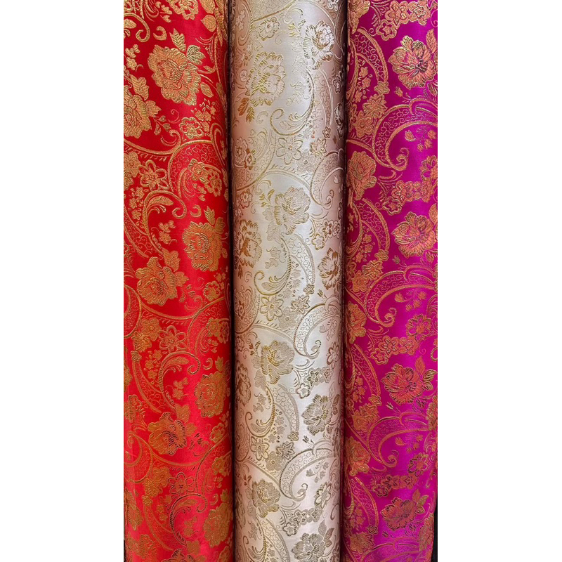 ผ้าไหมอินเดีย ผ้าปักดิ้น ผ้าBrocade หน้ากว้าง 60นิ้ว ราคาต่อเมตร