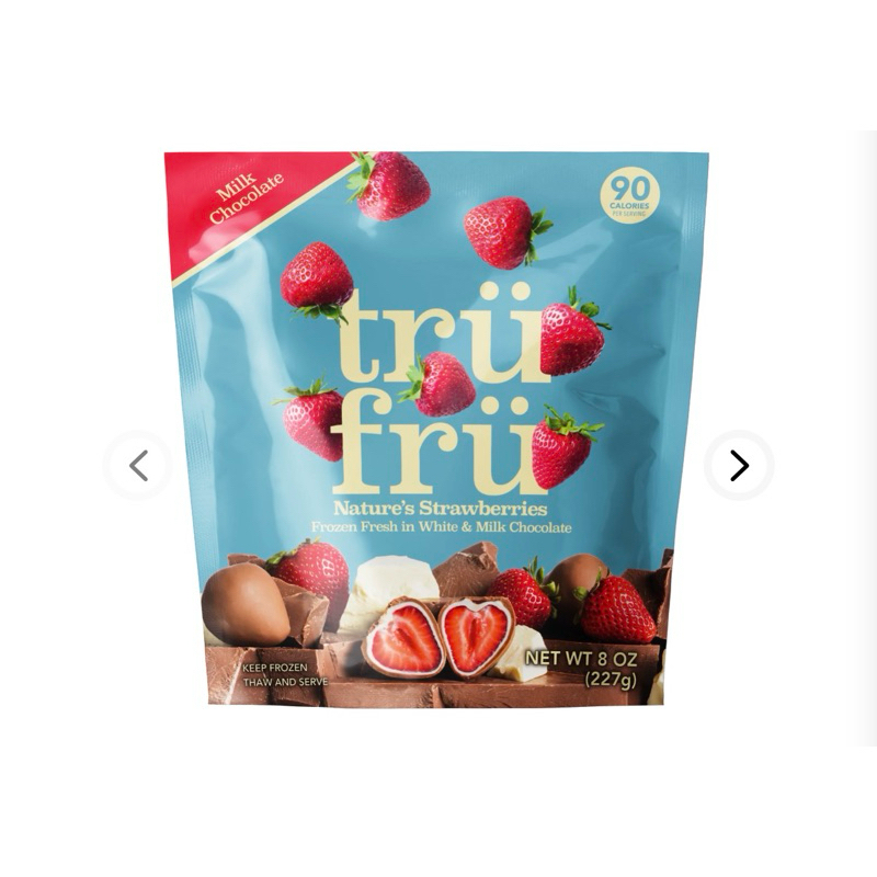 ผลไม้เคลือบช๊อคโกแลต สตรอเบอร์รี่และราชเบอรี่ Tru Fru แช่แข็งเคลือบไวค์ช็อคโกแลตและมิวค์ช็อคโกแลต