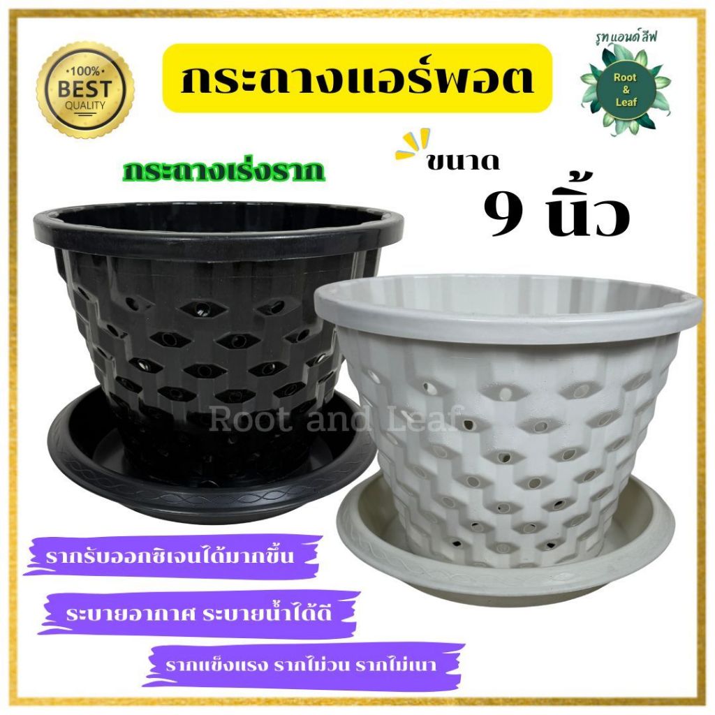 กระถางแอร์พอต ขนาด 9 นิ้ว กระถางระบายน้ำได้ดี รากรับออกซิเจนได้มากขึ้น รากแข็งแรง ราไม่วน รากไม่เน่า
