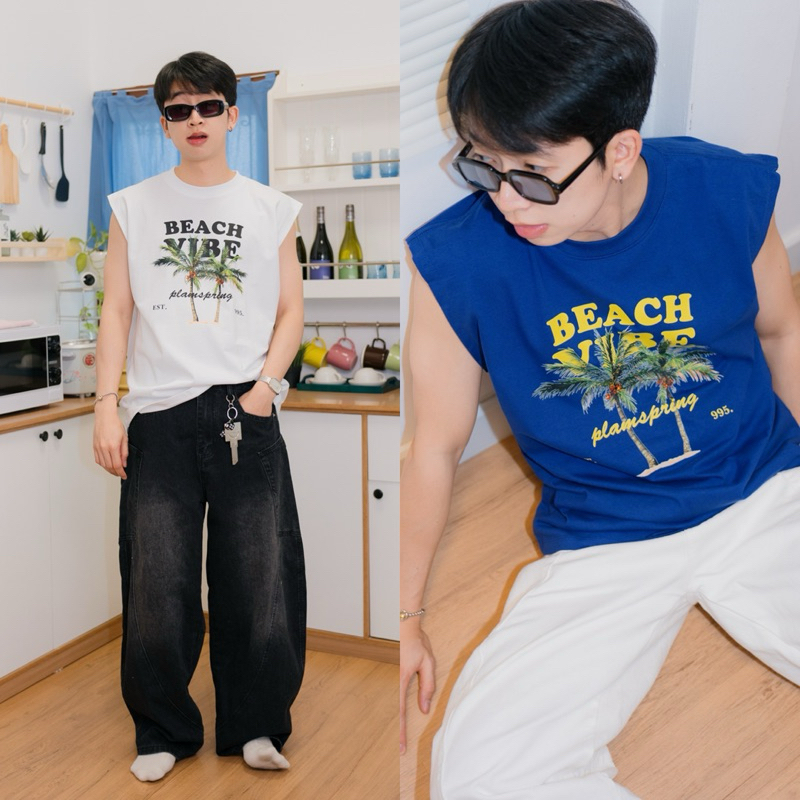 ZAMIO BEACH VIBE T-shirt เสื้อยืดแขนกุดทรงโอเวอร์ไซส์