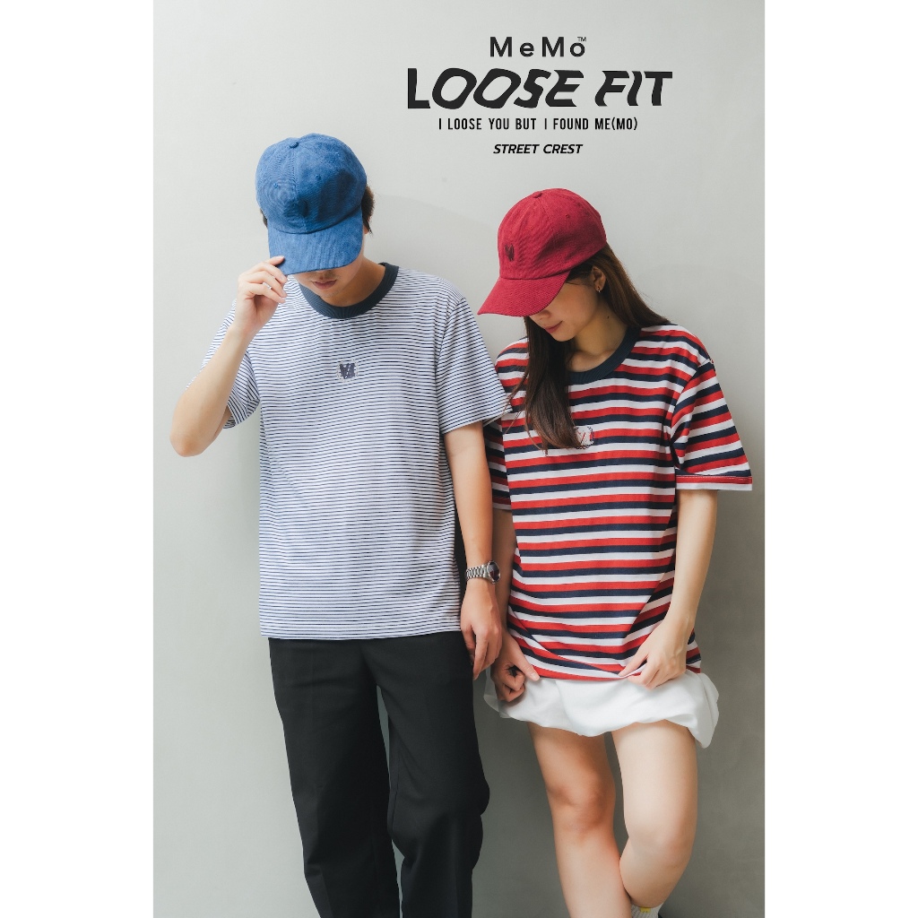 MeMo™ | NEW | เสื้อลายริ้วเมโม่ งานปักโลโก้ (Street Crest) ผ้า Cotton Soft แขนสั้น ทรง Loose fit
