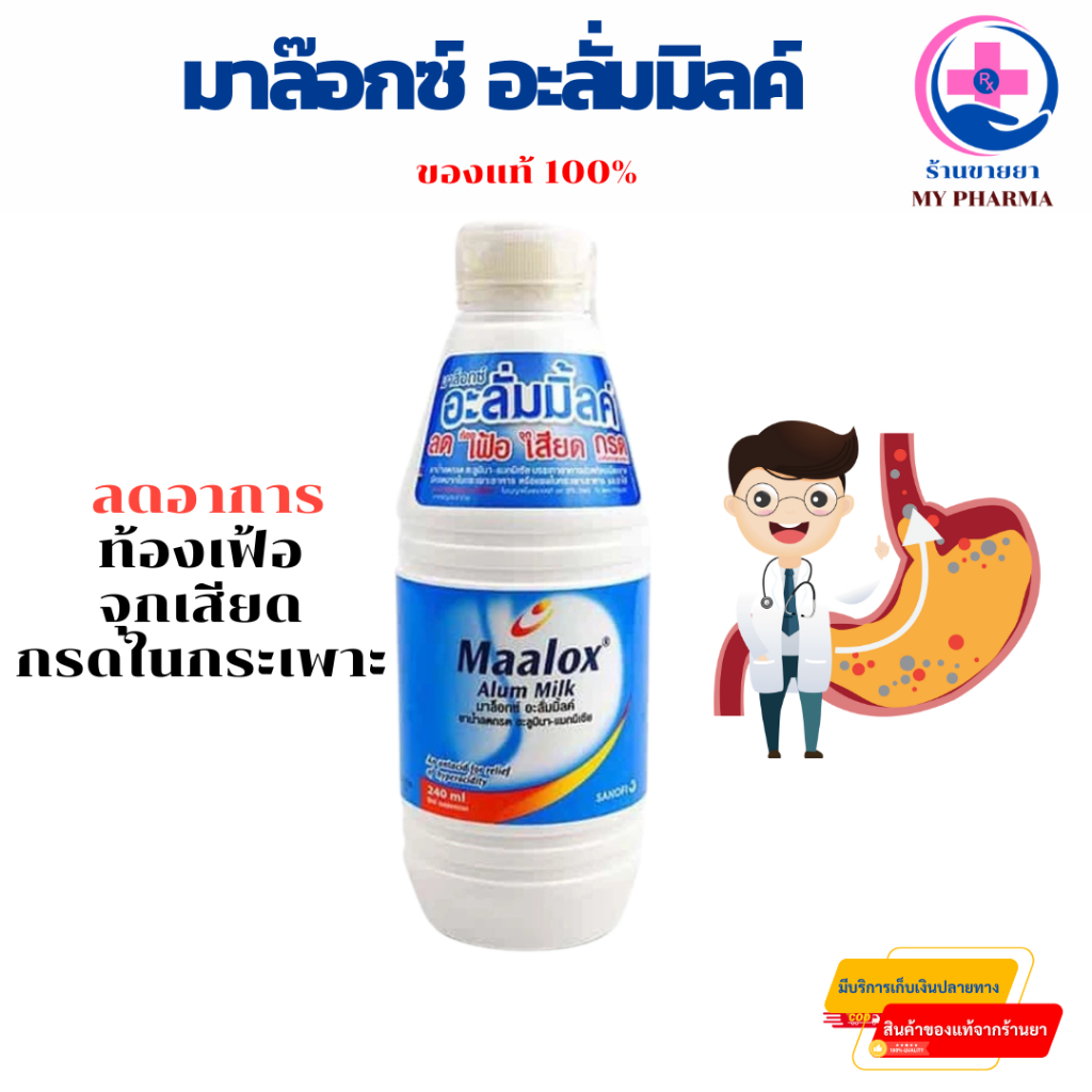Maalox Alum Milk 240 ml ยาลดกรด ท้องเฟ้อ ลดกรด จุกแน่น จุกเสียด