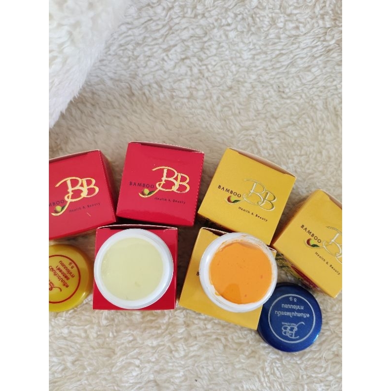 (6 กล่อง) ครีมแบมบู2สูตร กล่องเหลือง 3 กล่องแดง 3กล่อง ขนาด 5 กรัม มอยเจอร์ไรเซอร์ Moisturizer