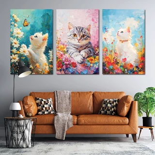Cat Painting -ภาพแขวนผนัง ภาพพิมพ์แคนวาส พร้อมกรอบลอย [พร้อมส่ง]