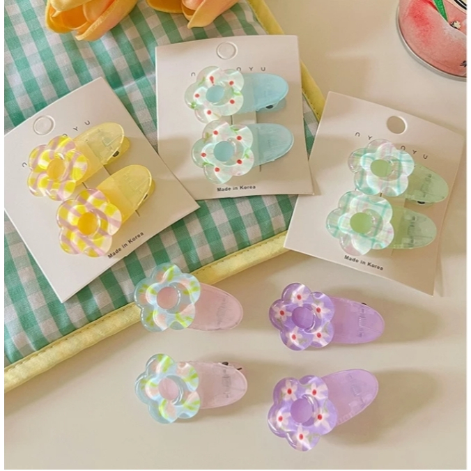 2 ชิ้น / เซต น่ารัก สีลูกกวาด สีชมพู สีเขียว ดอกไม้ กิ๊บ ใหม่ล่าสุด กิ๊บติดผม เครื่องประดับผม สําหรับผู้หญิง