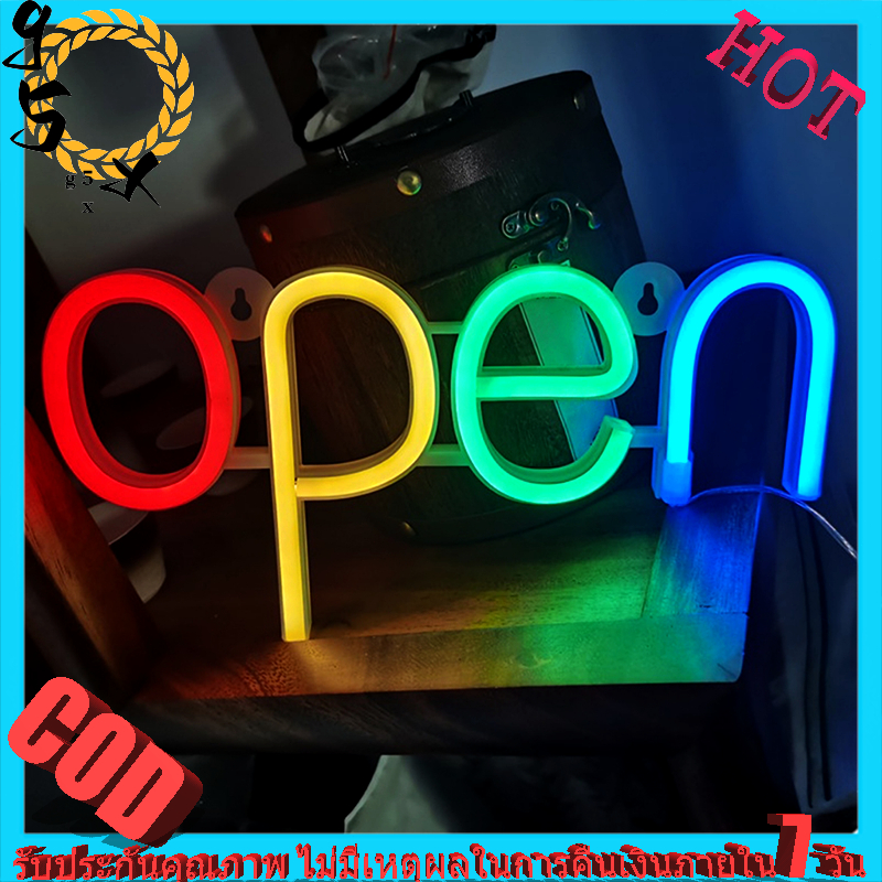 Open ป้ายไฟ LED ป้ายไฟตัวอักษร ไฟนีออน สว่างพิเศษ สําหรับติดตกแต่งหน้าต่าง ร้านกาแฟ บาร์ ร้านอาหาร เทศกาล