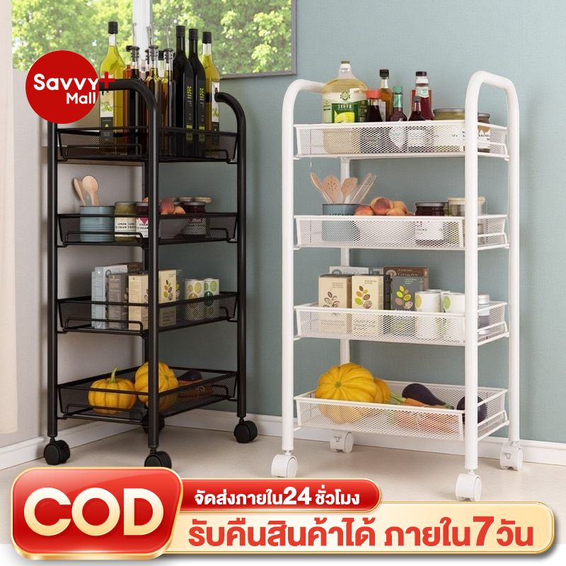 SV ชั้นวางของในครัว 3/4/5ชั้น ชั้นวางของ ชั้นวางของแบบโครงเหล็กมีล้อ วางแบบถอดได้ เคลื่อนย้ายสะดวก