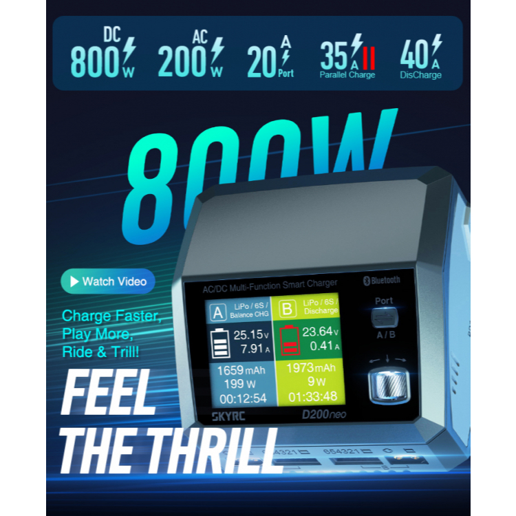 🎉ของแท้ ส่งจากไทย🎉 SkyRC D200neo LiPo 1-6s 20A  AC Charger 800W เครื่องชาร์จแบตลิโพ D200 NEO