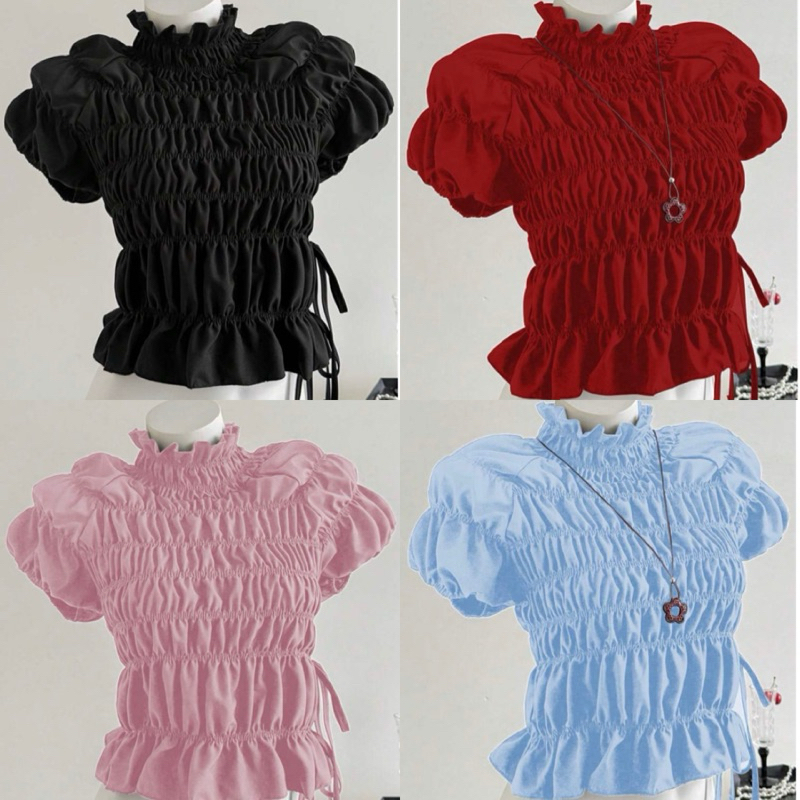 𝐌𝐀𝐘𝐔 พร้อมส่ง✨🪅เสื้อครอปผูกคอสม็อคคอปีนผ้าแขนตุ๊กตา