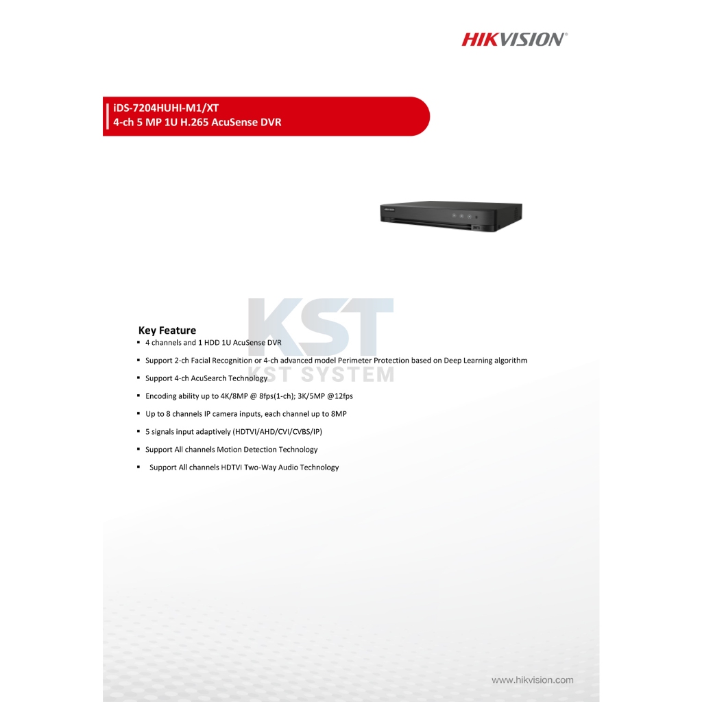 iDS-7204HUHI-M1/XT Hikvision Turbo Acusense DVR 4ช่อง 1SATA ราคา ถูกที่สุด ดีลบีเคเค แกลเลอรีภาพที่ 5