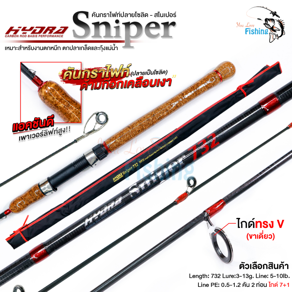 คันสปิน HYDRA รุ่น Sniper ขนาด 7.3 ฟุต 2 ท่อน เหมาะสำหรับงานตกหมึก ตกปลาเกร็ด และตกกุ้งแม่น้ำ