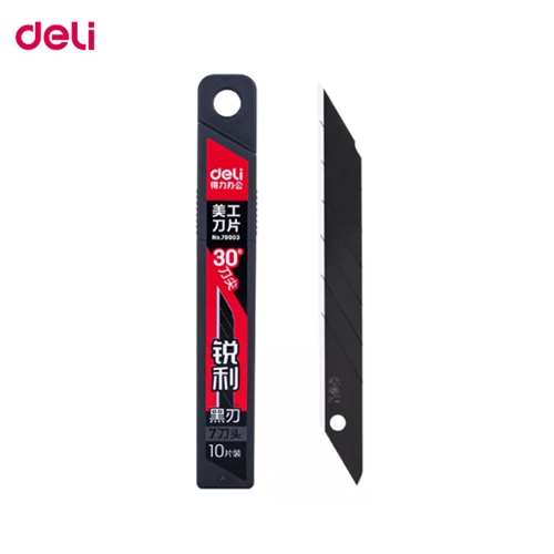Deli ใบมีดคัตเตอร์เล็ก เฉียง 30 องศา No.78003 (ใบมีดสีดำ/บรรจุ 10 ใบ)