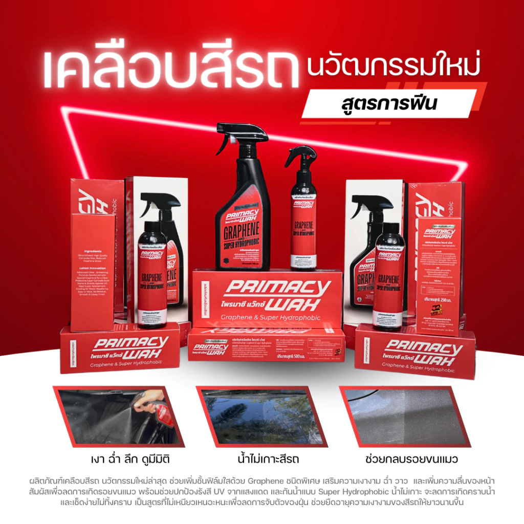 น้ำยาเคลือบสีรถ Primacy Wax สูตรกราฟีน กันน้ำแบบ Soper Hydrophobic น้ำไม่เกาะ thumbnail 5