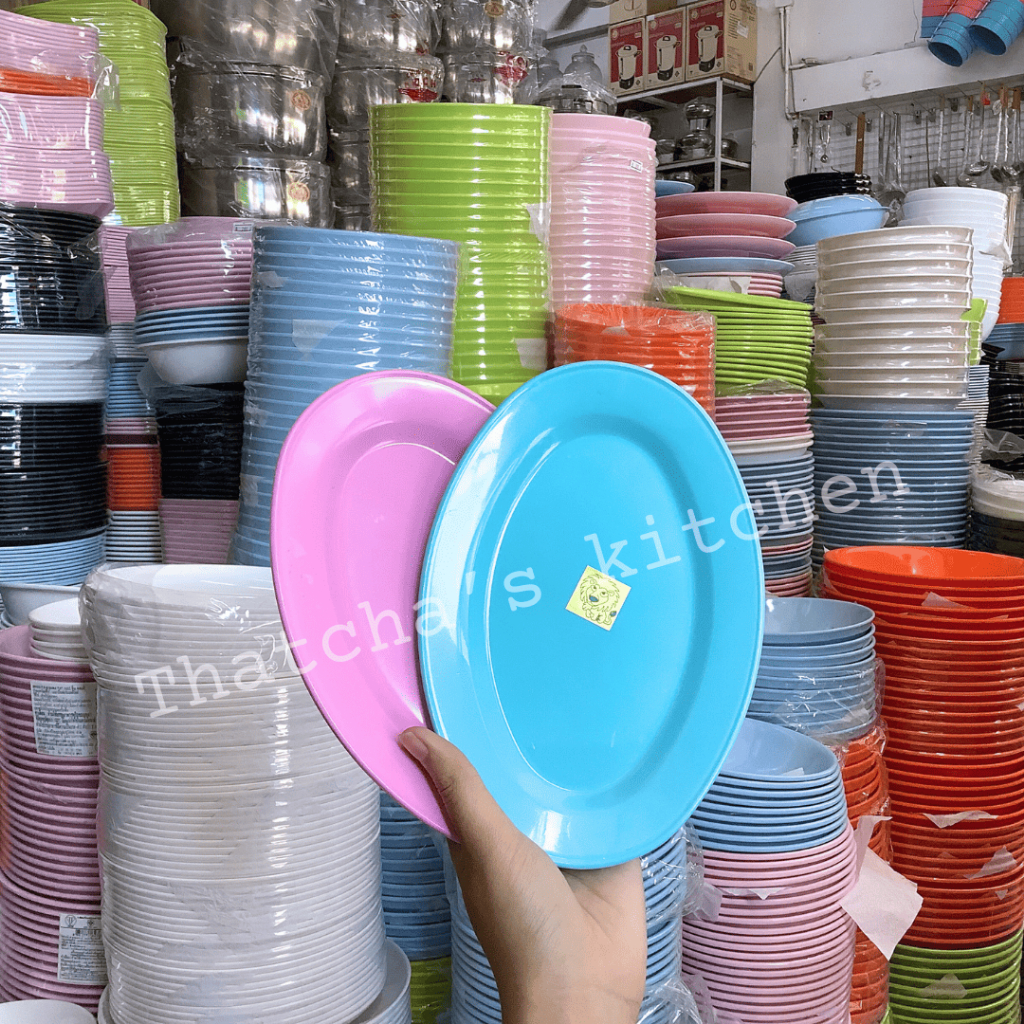 จานเปลรี ตราสิงโต ขนาด 8 นิ้ว เนื้อพลาสติก 1 แพ็คบรรจุ 12 ใบ สีฟ้า/สีชมพู
