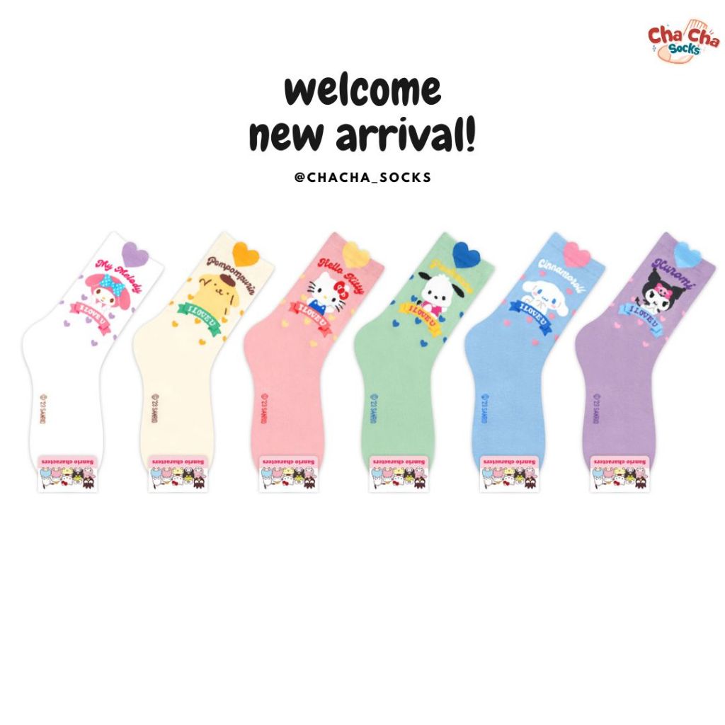Chacha socks - ถุงเท้าซานริโอ้ Sanrio Heart Socks ถุงเท้าข้อยาว ถุงเท้าเกาหลี แบรนด์ kikiya นำเข้าจากเกาหลี