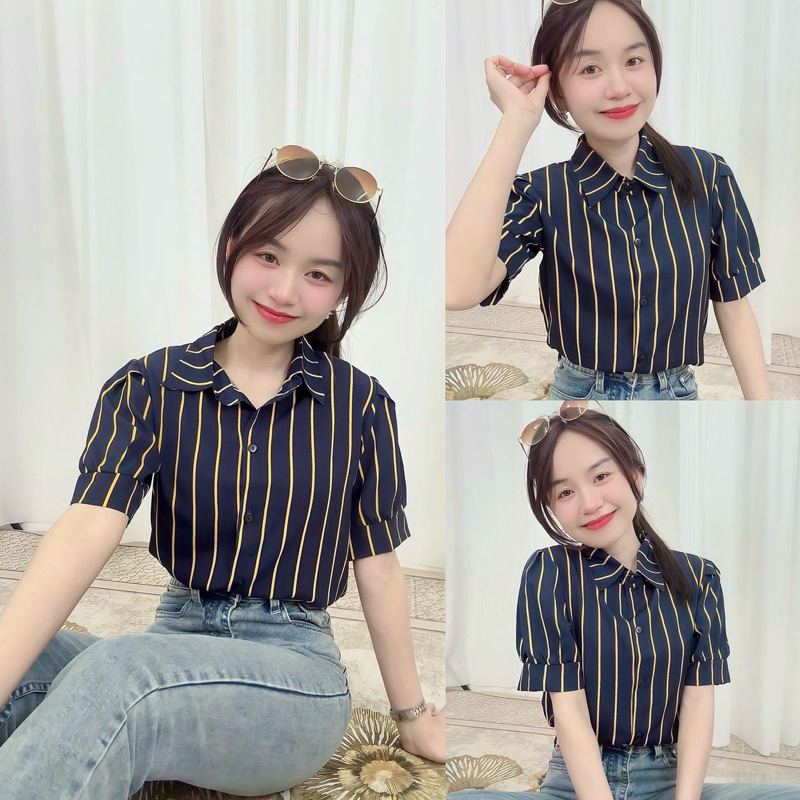 เสื้อเชิ้ตผู้หญิงลายริ้ว รุ่น Shikku Shirt - รูปที่ 4