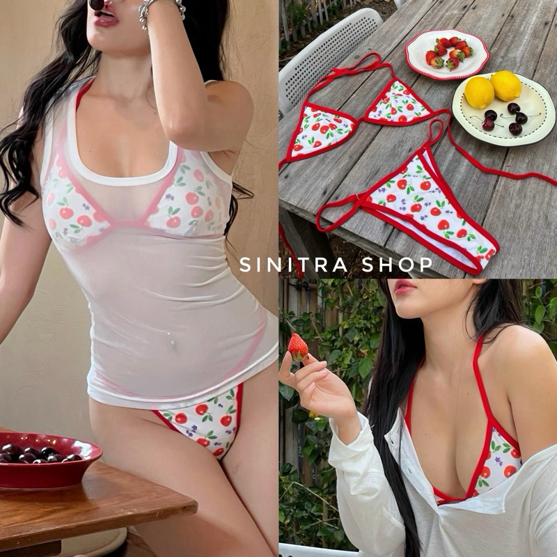 Cherry Bikini บิกินี่ลายเชอรี่ พร้อมส่ง Sinitra Shop ฟรีไซร้