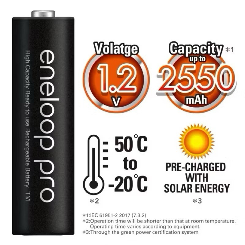 Panasonic eneloop Pro AA 2550mah แพ็ค4ก้อน Rechargeable battery