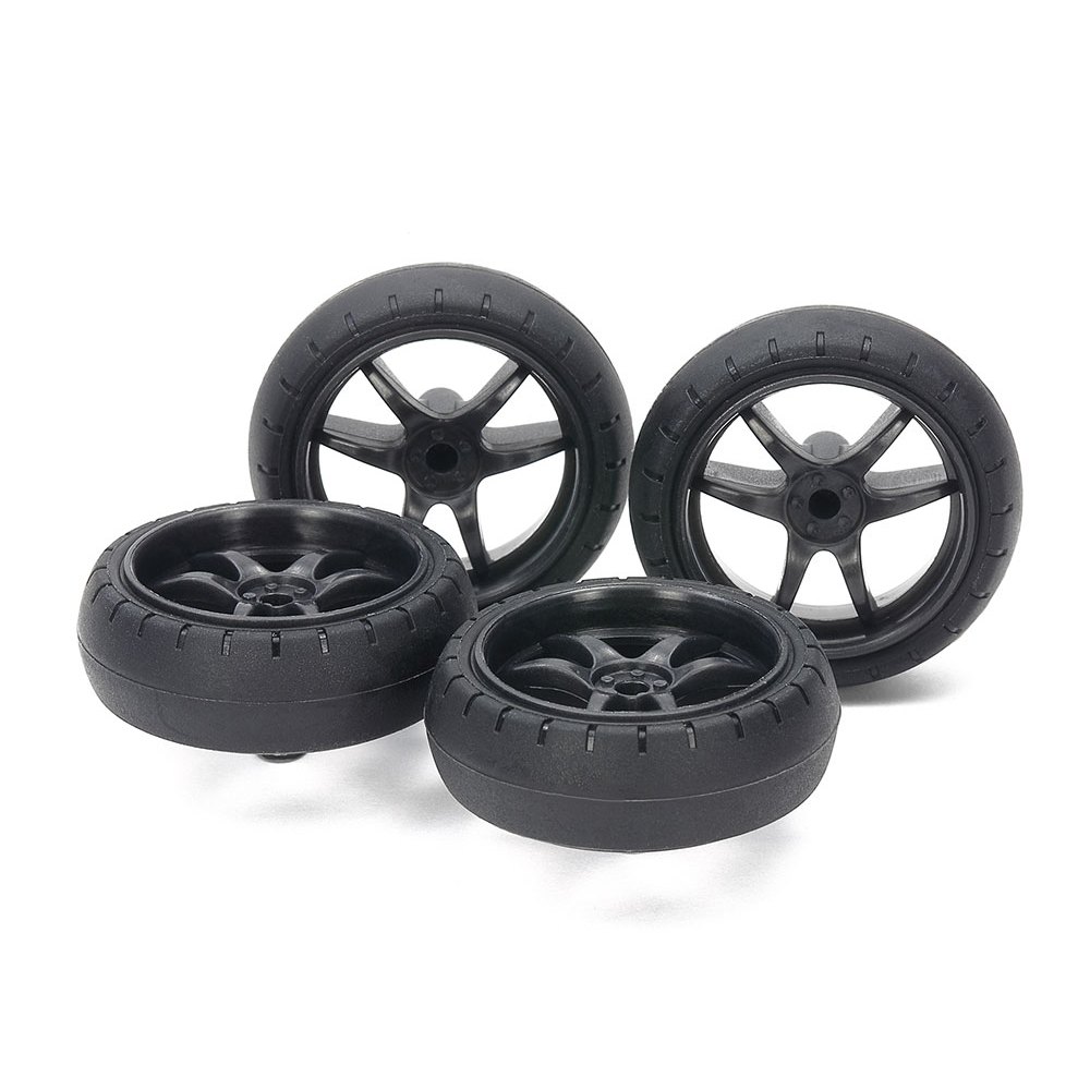 15546  TAMIYA Mini 4WD LARGE DIA. LOW FRICTION ARCHED TIRES (31mm) & CARBON WHEELS (V SPOKE)