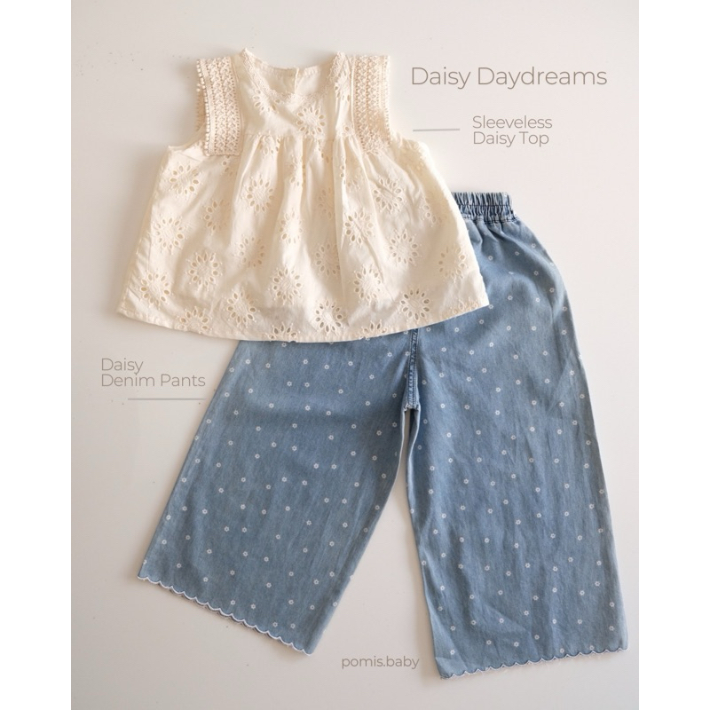 พร้อมส่ง🧸 ชุดเสื้อแขนกุดลูกไม้ปักและกางเกงยีนส์ ชึดเด็กโต ผ้านิ่ม Daisy Daydreams ใส่สบาย สำหรับเด็กผู้หญิง วัยกำลังโต
