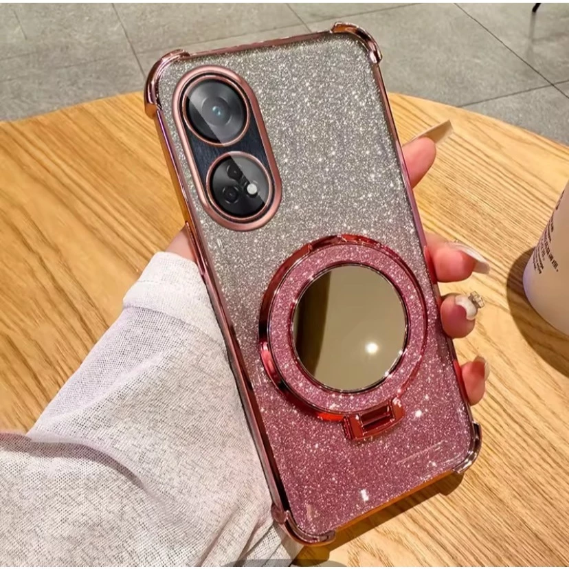 เคส กริตเตอร์ หรูหรา สำหรับรุ่น OPPO A18 A38 A17 A17K A78 A58 เคส กันกระแทกมุม ป้องกันกล้อง กระจก แต่งหน้า ตั้งได้ F2
