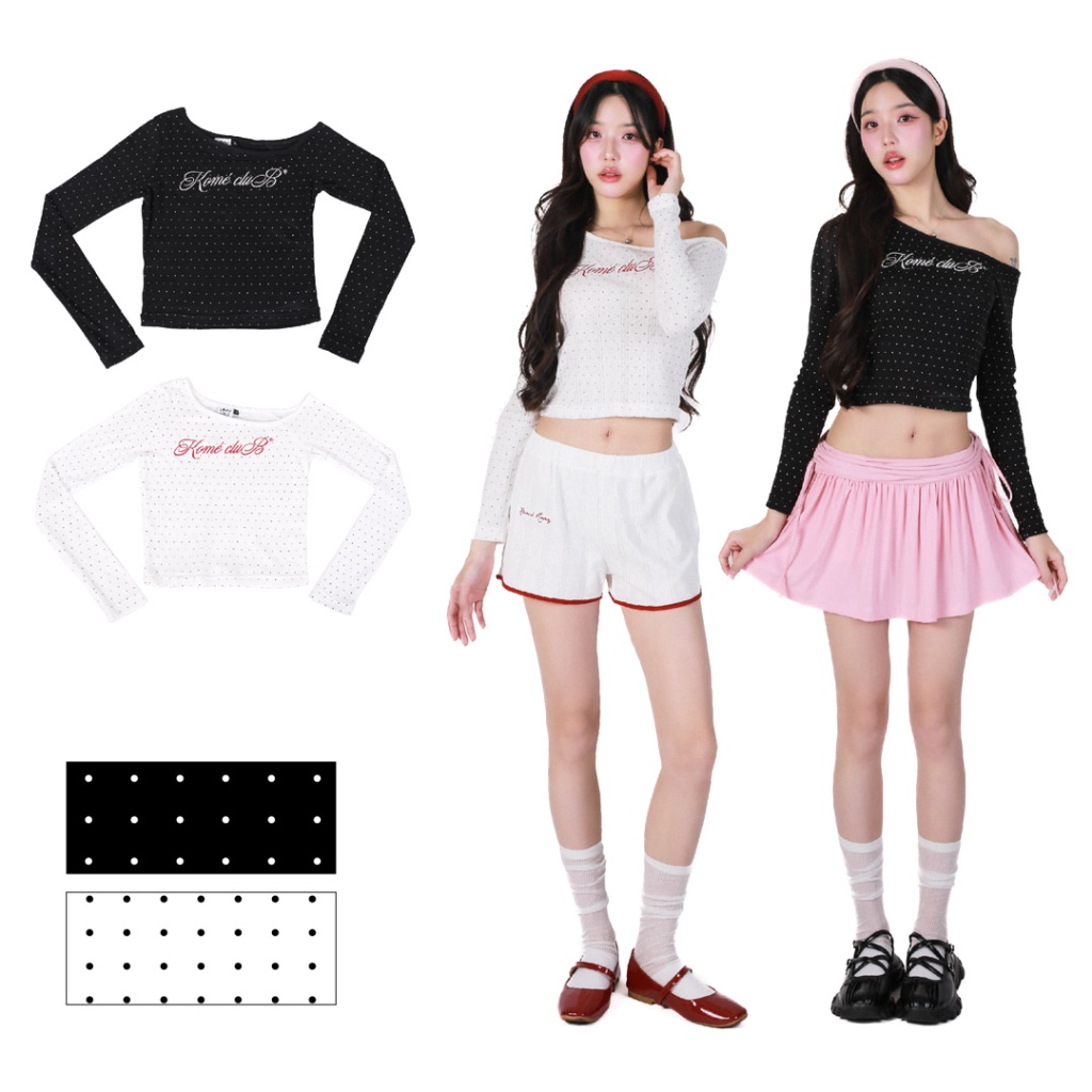 kome.offi (S-4XL)  เสื้อไหล่ตก รุ่น windy top (ver. dotty)