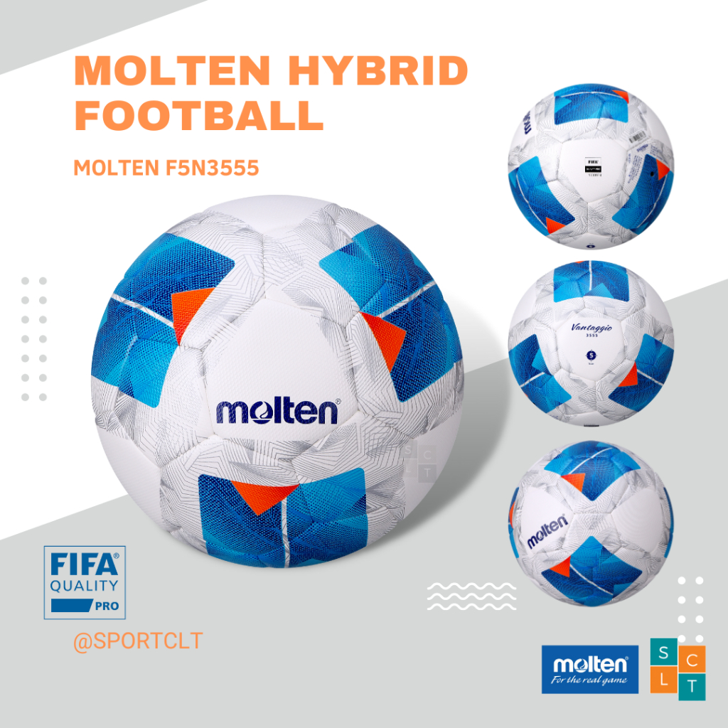 MOLTEN ฟุตบอลมอลเทน หนัง PU หนังเย็บ รุ่น F5N3555 มีตรารับรอง FIFA QUALITY PRO