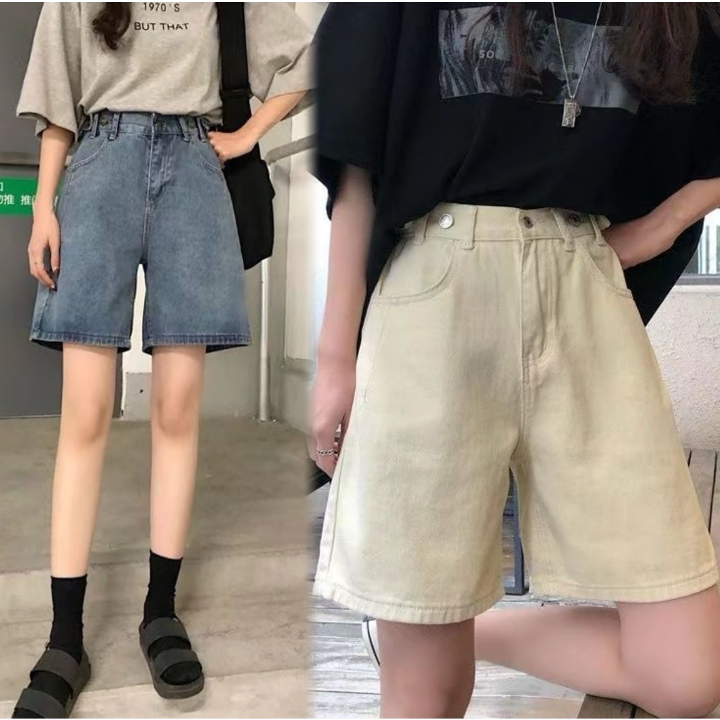 Swan shop แฟชั่นกางเกงยีนส์ขาสั้นสามส่วน​ ด้านข้างปรับกระดุมได้ ทรงสวย สุดฮิตวัยรุ่นมากๆ มีสองสี มาใหม่ค่ะ