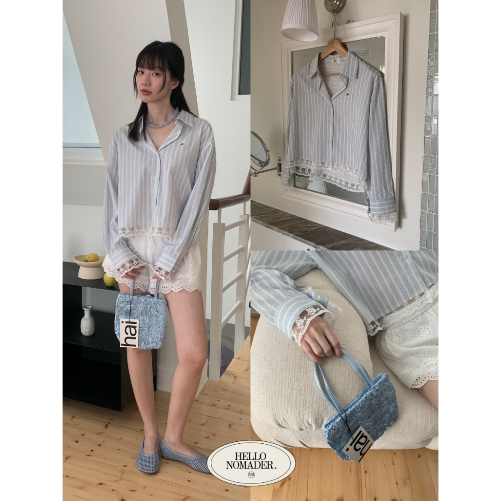 NOMADE.& พร้อมส่ง Lace de lunar oversized shirt  {เสื้อเชิ้ตประดับเชิงลูกไม้}