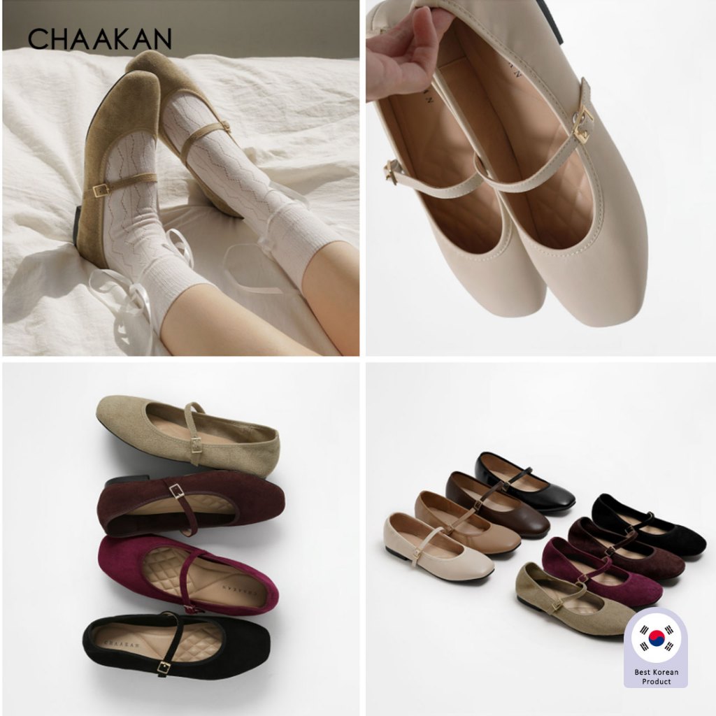 CHAAKAN [สินค้าจากเกาหลี 100%] Claren Mary Jane Shirring แมรี่เจน หนังกลับ/เรียบ สายปรับได้วินเทจใส่สบาย พื้นนิ่ม เกาหลี