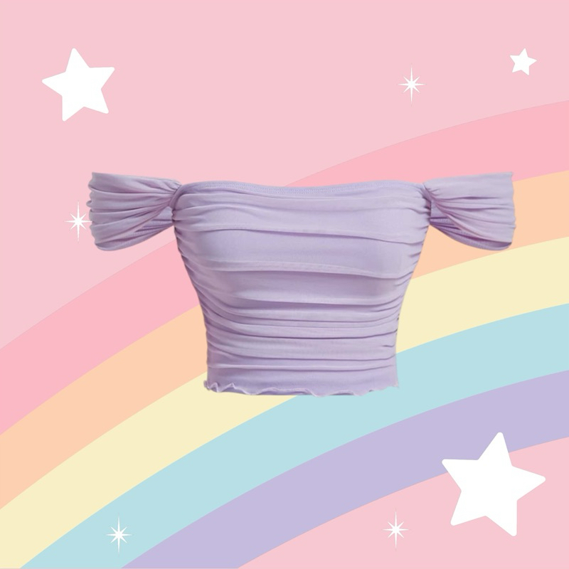 เสื้อเปิดไหล่ ผ้าระบาย สีพาสเทล
