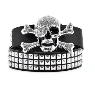 เข็มขัดแฟชั่นวินเทจ สาย PU สไตล์พังค์ ประดับหมุด Punk rock style belt