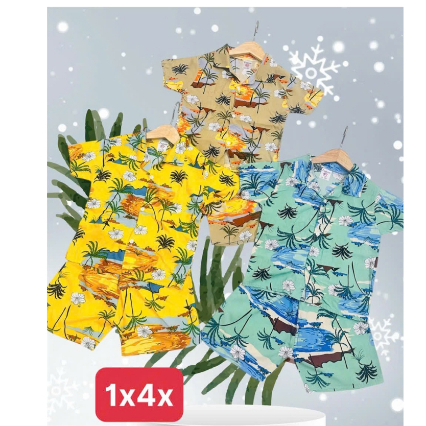 ชุดเซ็ตเสื้อฮาวาย+กางเกงขาสั้น ผ้าสปัน ป้านิ่มใส่สบาย (ไซส์4-6)