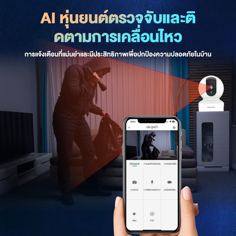 Philips กล้องวงจรปิด Smart Camera Home Security Camera กล้องวงจรปิด 2K กล้องวงจรปิด พาโนรามา360°