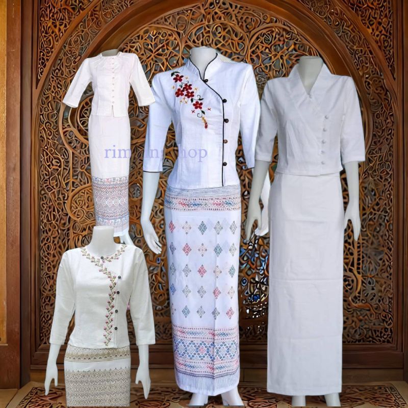 ชุดสีขาวผ้าฝ้ายพื้นเมืองเชียงใหม่ ใส่เข้าวัด งานเทศกาลต่างๆมีรอบอก34-52